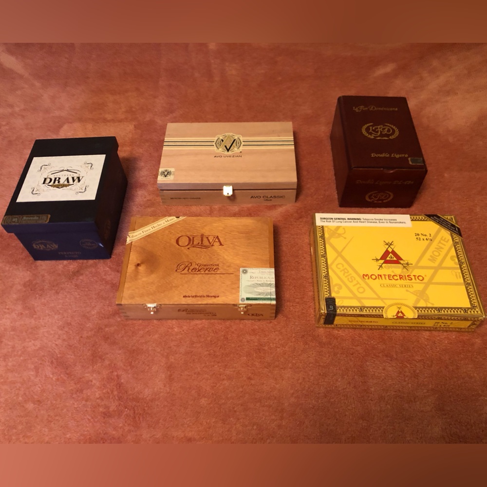 Wooden Cigar boxes.   Lot of 5